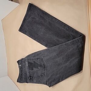 7 For All Mankind, Size 27 Washed Black Flared Jeans w/Sparkle Lightning Bolts